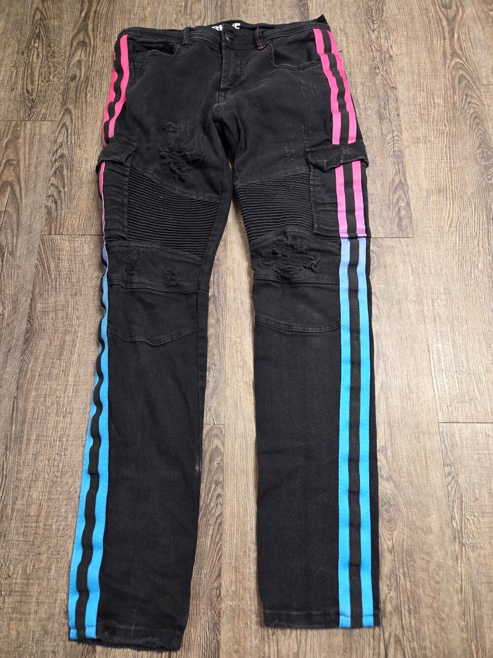 PREME Buckle Buffalo Moto Cargo Skinny Stretch Jean Black 30x31 (tag says 32/32)